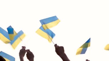 İnsanlar kalabalık ile Ukrayna bayrakları sallayarak.