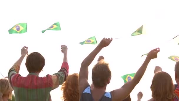 Pessoas agitando as bandeiras do Brasil . — Vídeo de Stock