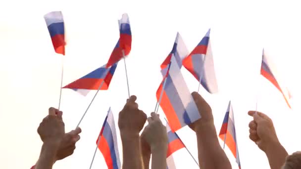 Ręce trzymające flagi Federacji Rosyjskiej. — Wideo stockowe
