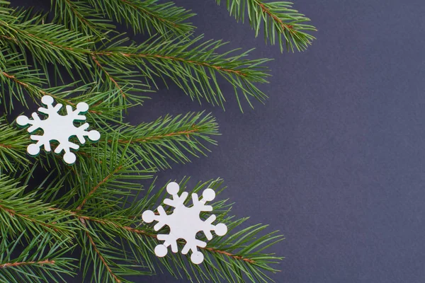 Rami verdi dell'albero di Natale su uno sfondo scuro . — Foto Stock