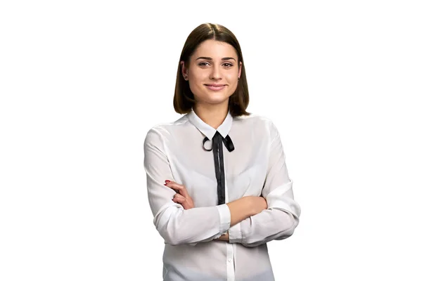 Retrato de mulher de negócios em fundo branco . — Fotografia de Stock