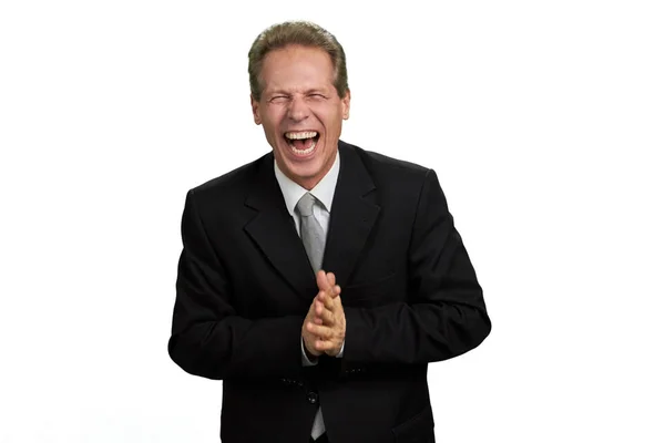 Handsome businessman bursting into laughing. — Stock Photo, Image