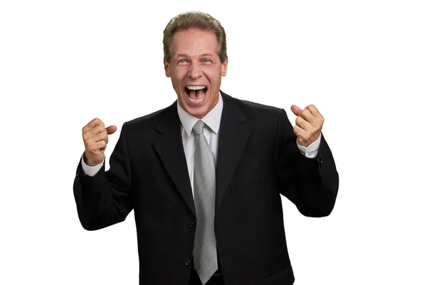 Ecstatic male executive with raised fists. — Stock Photo, Image