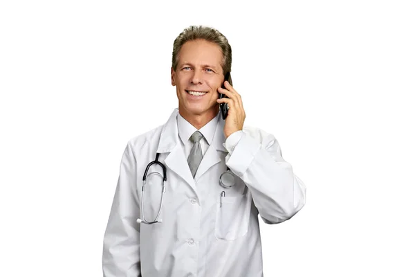 Portrait of successful doctor talking on phone. — Stock Photo, Image