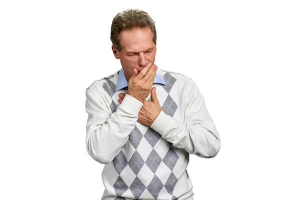 Sick mature man having infectious cough. — Stock Photo, Image