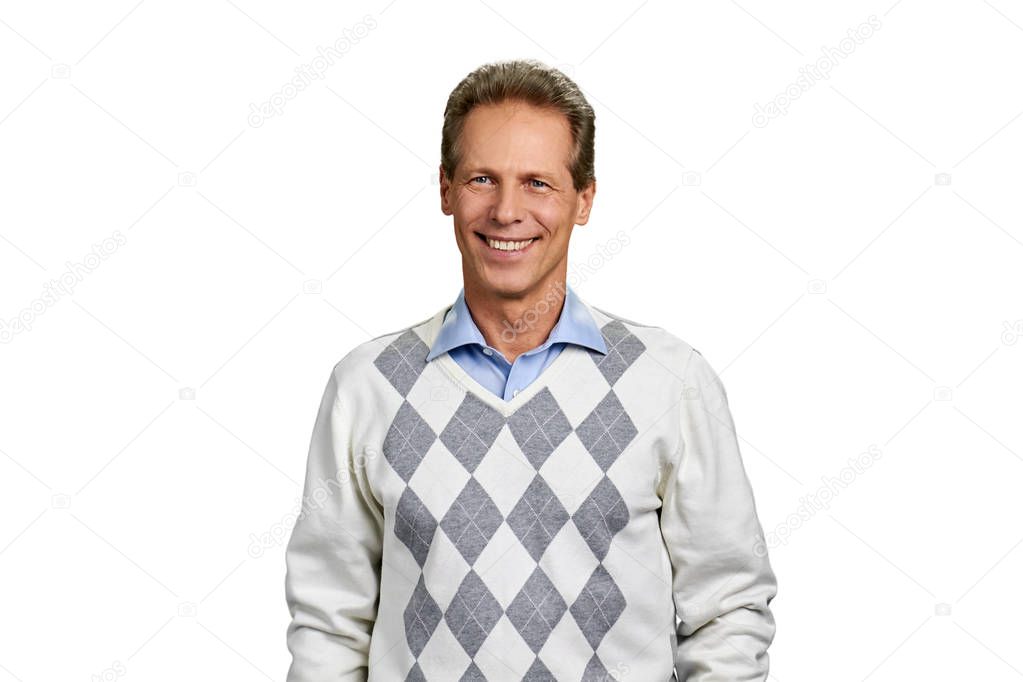 Portrait of happy man on white background.