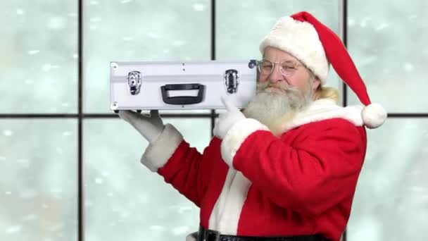 Santa Case Mutató Gesztus Csend Régi Santa Nyit Eset Tele — Stock videók