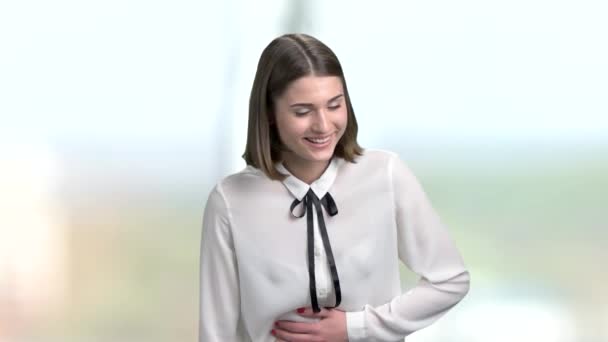 Beautiful young business woman is laughing. — Stock Video