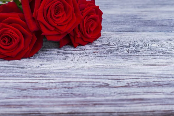 Три красивые розы на деревянном фоне . — стоковое фото