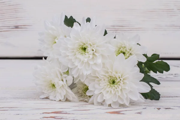 Crisantemos blancos sobre fondo de madera . — Foto de Stock