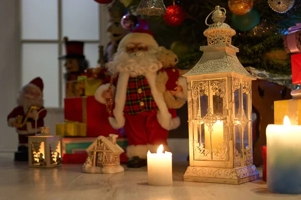 Christmas gifts and decorations on the floor. — Stock Photo, Image