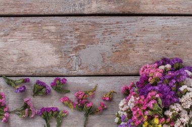 Buket ve dalları Statice çok renkli çiçekler.