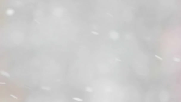 雪の冬のボケ味を抽象化します 自然落下する雪や灰色の抽象的な背景 冬が来ています — ストック動画