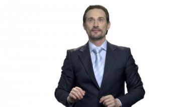 Sanal ekran dokunaklı başarılı olgun iş adamı.