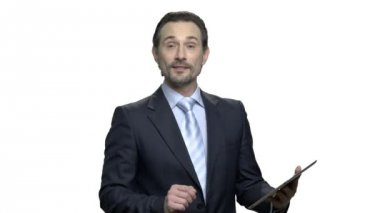İlgi çekici sunu işadamı.