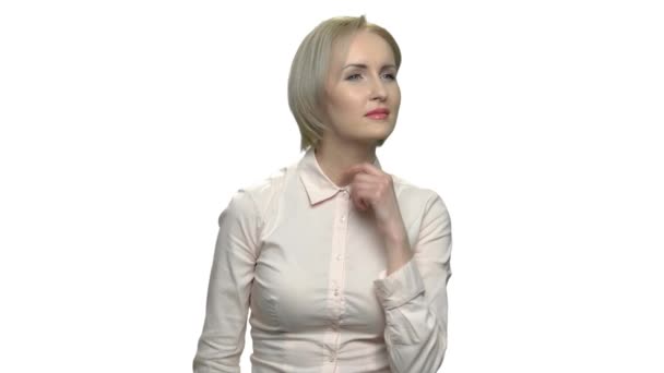 Caucasian business woman pressing a touchscreen button. — Stock Video