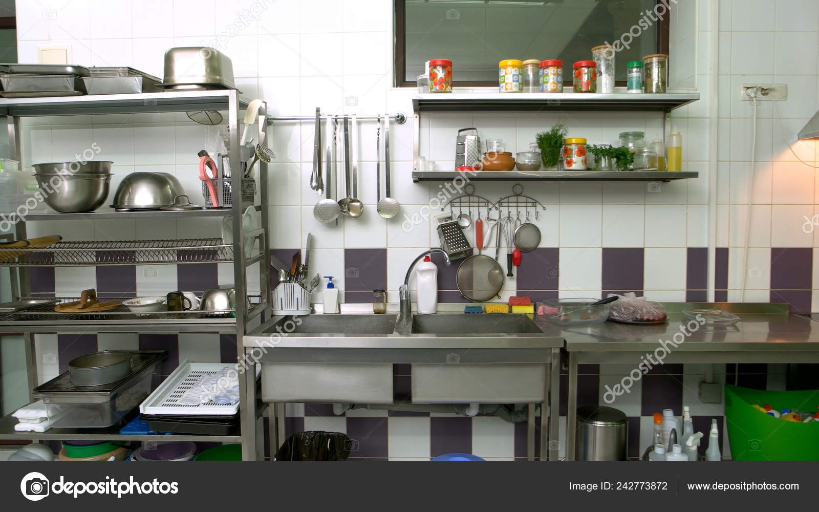 Various utensils at commercial kitchen. Stock Photo by ©Denisfilm 242773872
