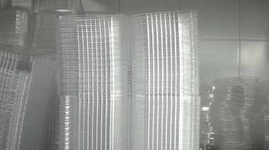 Take away Gıda için plastik kutuları yığılmış.