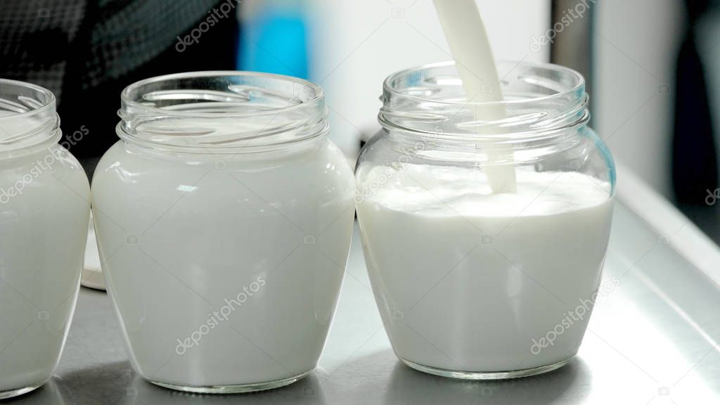 Preparation of dairy product close up.