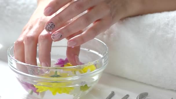 Руки в ароматной ванне, замедленная съемка . — стоковое видео