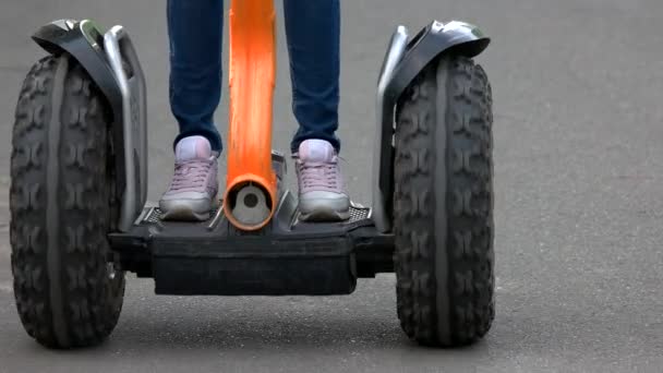 Menina no hoverboard ao ar livre no parque . — Vídeo de Stock