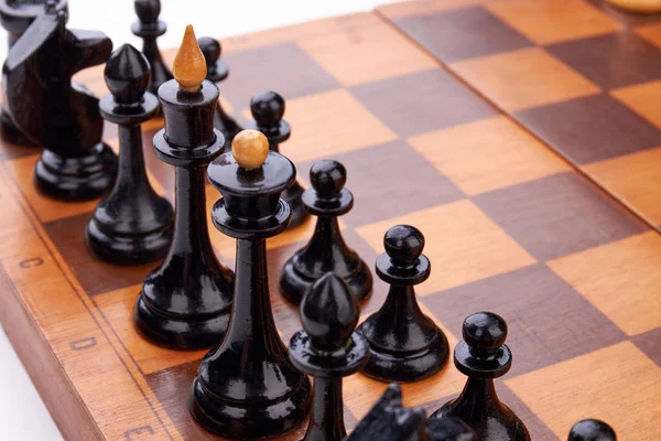 Plansza z figury szachowe czarny. — Zdjęcie stockowe