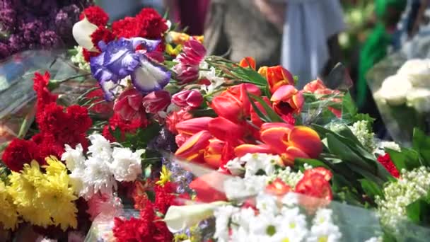 Memorial günü için adam çiçekler. — Stok video