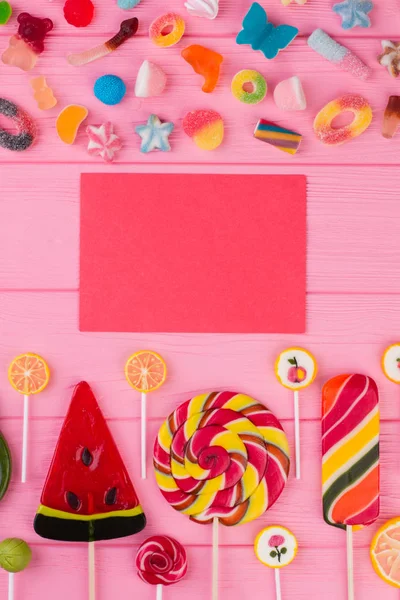 Blank card and colorful candies. — Stock Photo, Image