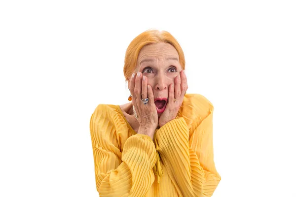 Surprised senior lady isolated. — Stock Photo, Image