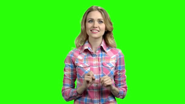 Young caucasian woman using invisible interface. — Stock Video
