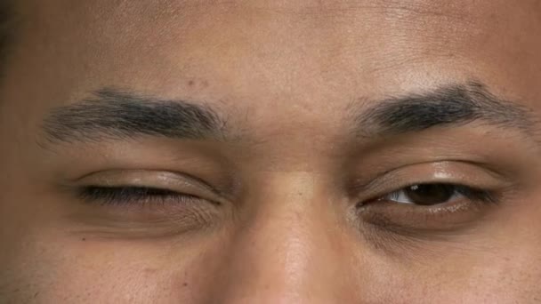 Beaux yeux masculins clignotants de près . — Video