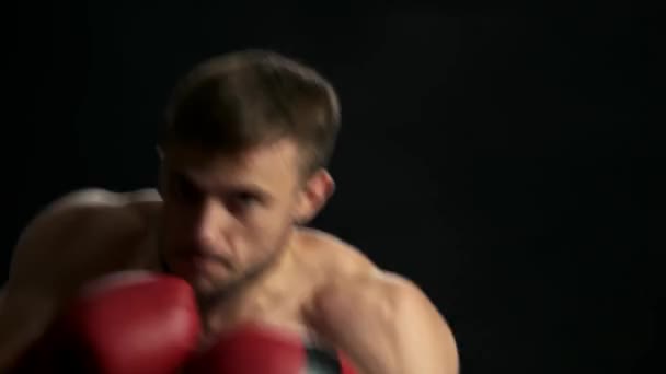 Joven luchador está golpeando a un oponente . — Vídeo de stock