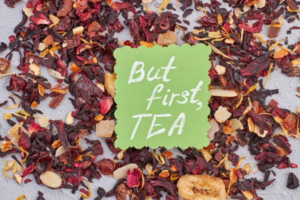 Karkade tea with fruits close up. — Stock Photo, Image