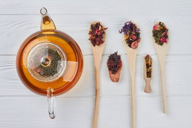 Çaydanlık ve tahta kaşıkile kompozisyon.