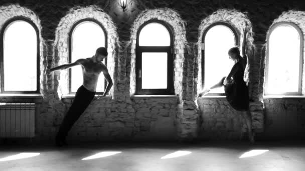 Jóvenes bailarines de ballet modernos posando en el fondo del estudio . — Vídeo de stock