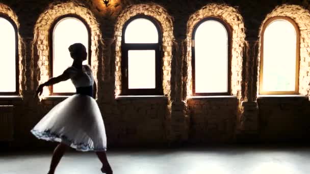 Bailarina joven profesional está bailando de puntillas . — Vídeo de stock