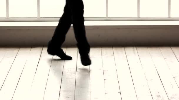 Jambes d'un danseur de ballet faisant de l'exercice en studio . — Video