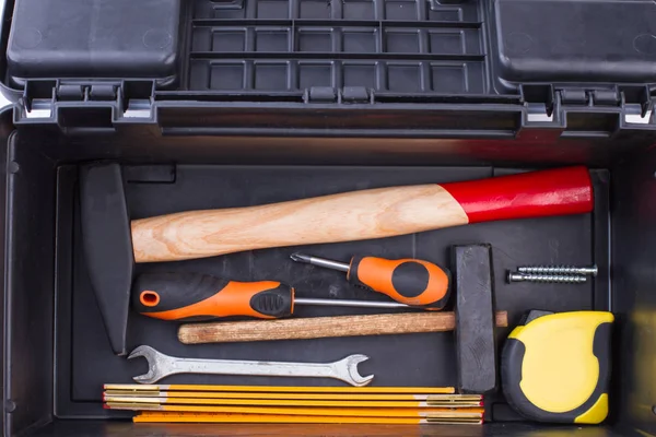 Set of building tools in black box. — Stock Photo, Image