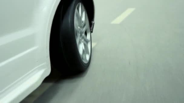 Close up kid driving mini car in amusement park. — Stock Video