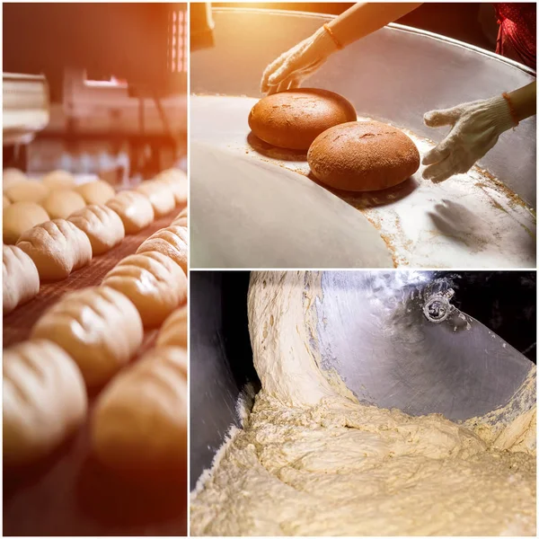 Collage de masa cruda y pan horneado . —  Fotos de Stock