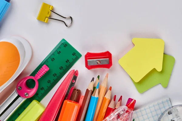 Various stationery school and office supplies.