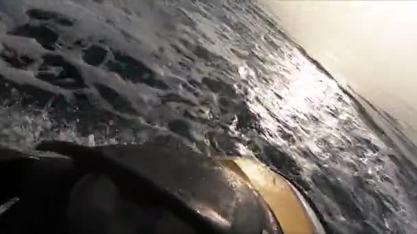 Extreme jet ski driving on the sea close up. — Stock Video