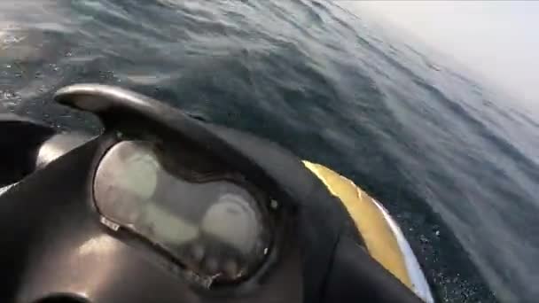 Close up of jet ski riding on the sea surface. — Stock Video