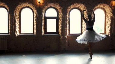 Dans sınıfında genç klasik bale dansçısı kadın.