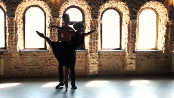 Formation professionnelle de danseuse de ballet avec son partenaire . — Video