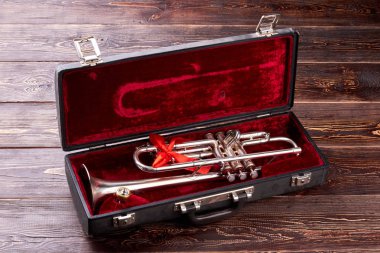 Kadife kutuda ağızlık ile Trompet.