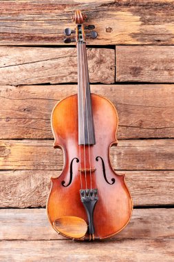 Classical violin on old wooden boards. clipart