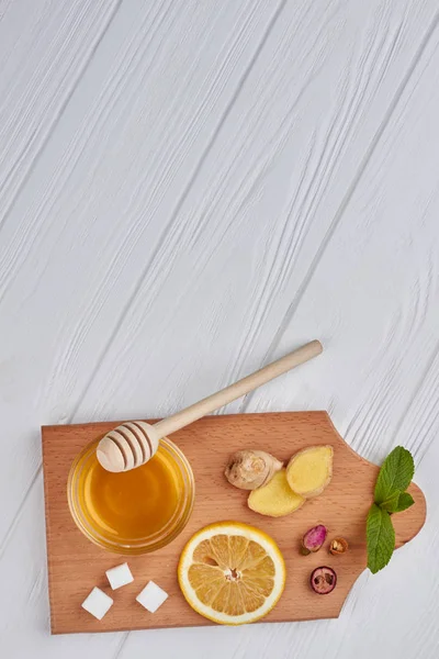 Honey, lemon and ginger, top view. — Stock Photo, Image