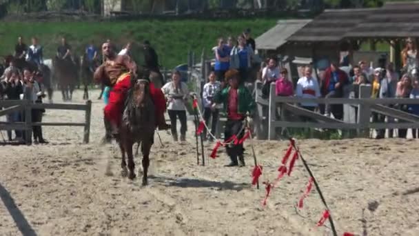 Show de cavalos no festival no parque Kievan Rus . — Vídeo de Stock
