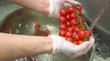 Eller yıkama kiraz domates, yavaş-mo.